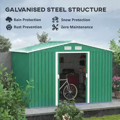 Outsunny 9 x 6ft Metal Garden Shed, Outdoor Storage Tool House with Ventilation Slots, Foundation Kit and Lockable Double Doors, Green - 4