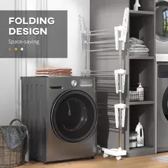 HOMCOM 3-Tier Clothes Airer, Stainless Steel Foldable Clothes Drying Rack with Wheels and Wings, Indoor and Outdoor, Easy Assembly, 142 x 55 x 152cm, White - 6