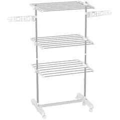 HOMCOM 3-Tier Clothes Airer, Stainless Steel Foldable Clothes Drying Rack with Wheels and Wings, Indoor and Outdoor, Easy Assembly, 142 x 55 x 152cm, White - 1