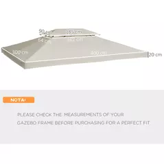 Outsunny 3x4m Gazebo Replacement Roof Canopy 2 Tier Top UV Cover Garden Patio Outdoor Sun Awning Shelters Cream (TOP COVER ONLY) - 3