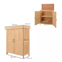 Outsunny Small Shed, Wooden Garden Shed with Openable Hinged Roof and Removable Shelf, Outdoor Tool Storage Cabinet Chest with Double Doors, 74 x 43 x 88 cm, Natural Wood Finish - 3
