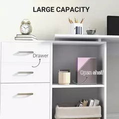 HOMCOM L Shaped Computer Desk, Reversible Home Office Desk with Drawers, File Cabinet and Storage Shelves, Study Table, 117 x 83.5 x 76cm, White - 4