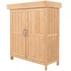 Outsunny Small Shed, Wooden Garden Shed with Openable Hinged Roof and Removable Shelf, Outdoor Tool Storage Cabinet Chest with Double Doors, 74 x 43 x 88 cm, Natural Wood Finish - 1