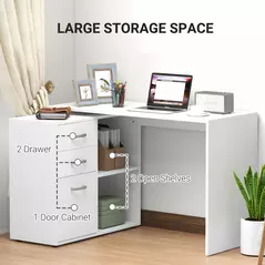 HOMCOM L Shaped Computer Desk, Reversible Home Office Desk with Drawers, File Cabinet and Storage Shelves, Study Table, 117 x 83.5 x 76cm, White - 7