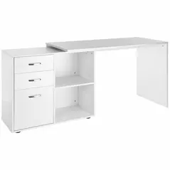 HOMCOM L Shaped Computer Desk, Reversible Home Office Desk with Drawers, File Cabinet and Storage Shelves, Study Table, 117 x 83.5 x 76cm, White - 1