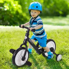 HOMCOM 11 Inch Kids Balance Bike Training Pedal Bicycle W/ Removable Stabilizers EVA Tyres Adjustable Seat Height 2 to 5 Years Gift for Boys Girls Black - 2