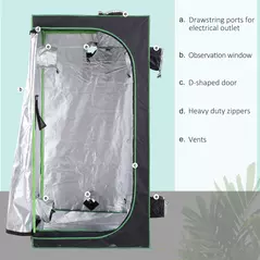 Outsunny Grow Tent Reflective Mylar Hydroponic with Adjustable Vents and Floor Tray for Indoor Plant Growing, 80 x 80 x 160 cm (31.5" x 31.5" x 63") - 4