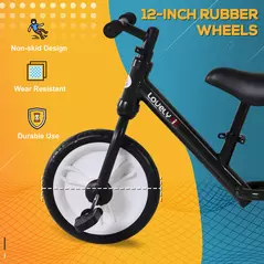 HOMCOM 11 Inch Kids Balance Bike Training Pedal Bicycle W/ Removable Stabilizers EVA Tyres Adjustable Seat Height 2 to 5 Years Gift for Boys Girls Black - 7
