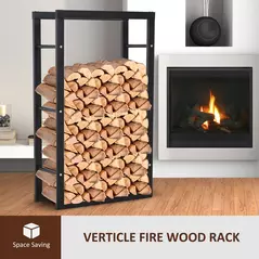 HOMCOM Metal Firewood Log Holder Tall Firewood Rack Indoor Outdoor Fireplace Wood Storage Shelf with Side Rails, Rust-Resistant, Black, 60W x 25D x 100H cm - 4