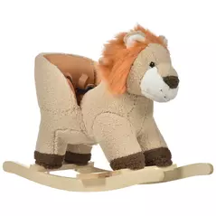 HOMCOM Kids Lion-themed Rocking Horse, with Roaring Sound Button, Seatbelt, Brown - 1