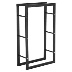 HOMCOM Metal Firewood Log Holder Tall Firewood Rack Indoor Outdoor Fireplace Wood Storage Shelf with Side Rails, Rust-Resistant, Black, 60W x 25D x 100H cm - 1