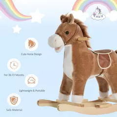 HOMCOM Kids Classic Rocking Horse, with Moving Mouth, Neighing Sounds, Brown - 5