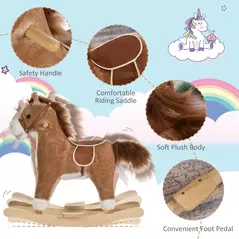 HOMCOM Kids Classic Rocking Horse, with Moving Mouth, Neighing Sounds, Brown - 7