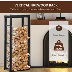 HOMCOM Metal Firewood Log Holder Tall Firewood Rack Indoor Outdoor Fireplace Wood Storage Shelf with Side Rails, Rust-Resistant, Black, 40W x 25D x 100H cm - 4