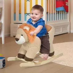 HOMCOM Kids Lion-themed Rocking Horse, with Roaring Sound Button, Seatbelt, Brown - 2