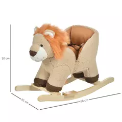 HOMCOM Kids Lion-themed Rocking Horse, with Roaring Sound Button, Seatbelt, Brown - 3