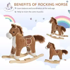HOMCOM Kids Classic Rocking Horse, with Moving Mouth, Neighing Sounds, Brown - 4