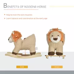 HOMCOM Kids Lion-themed Rocking Horse, with Roaring Sound Button, Seatbelt, Brown - 5