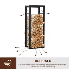 HOMCOM Metal Firewood Log Holder Tall Firewood Rack Indoor Outdoor Fireplace Wood Storage Shelf with Side Rails, Rust-Resistant, Black, 40W x 25D x 100H cm - 5