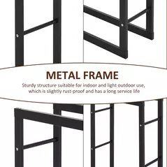HOMCOM Metal Firewood Log Holder Tall Firewood Rack Indoor Outdoor Fireplace Wood Storage Shelf with Side Rails, Rust-Resistant, Black, 60W x 25D x 100H cm - 6