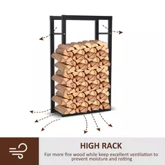 HOMCOM Metal Firewood Log Holder Tall Firewood Rack Indoor Outdoor Fireplace Wood Storage Shelf with Side Rails, Rust-Resistant, Black, 60W x 25D x 100H cm - 5