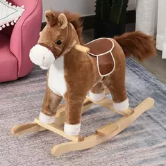 HOMCOM Kids Classic Rocking Horse, with Moving Mouth, Neighing Sounds, Brown - 2