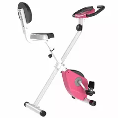 HOMCOM Folding Exercise Bike, Fitness Bicycle Indoor Trainer, 8-Level Magnetic Resistance Adjustable, with LCD Monitor, Pulse Sensor, Pink - 1