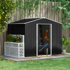 Outsunny 7.7 x 5.7ft Metal Garden Shed, Galvanised Outdoor Tool Storage House with Ventilation Slots and Sliding Doors, Grey - 2