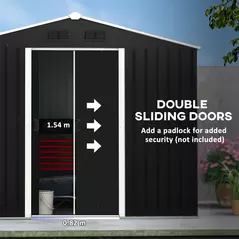 Outsunny 7.7 x 5.7ft Metal Garden Shed, Galvanised Outdoor Tool Storage House with Ventilation Slots and Sliding Doors, Grey - 5