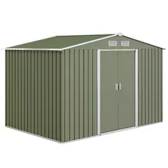 Outsunny 9 x 6ft Metal Garden Shed, Outdoor Storage Tool House with Ventilation Slots, Foundation Kit and Lockable Double Doors, Light Green - 1
