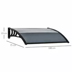 Outsunny Front Door Canopy Outdoor Awning Aluminium Rigid Plastic Polycarbonate Rain Shelter UV Water Rain Resistant 100 x 75cm Black - 3