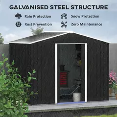 Outsunny 7.7 x 5.7ft Metal Garden Shed, Galvanised Outdoor Tool Storage House with Ventilation Slots and Sliding Doors, Grey - 4