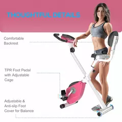 HOMCOM Folding Exercise Bike, Fitness Bicycle Indoor Trainer, 8-Level Magnetic Resistance Adjustable, with LCD Monitor, Pulse Sensor, Pink - 6
