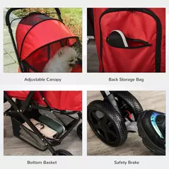 PawHut Pet Stroller Pushchair Foldable Travel Dog Cat Carriage w/ Reversible Handle Brake Basket - 7