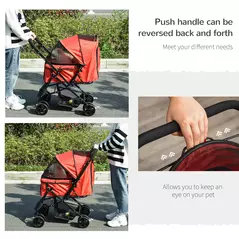 PawHut Pet Stroller Pushchair Foldable Travel Dog Cat Carriage w/ Reversible Handle Brake Basket - 6