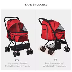 PawHut Pet Stroller Pushchair Foldable Travel Dog Cat Carriage w/ Reversible Handle Brake Basket - 9
