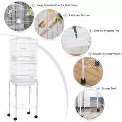 PawHut Bird Cage Budgie Cages for Finch Canary Parakeet with Stand Wheels Slide-out Tray Accessories Storage Shelf, White 46.5 x 36 x 157 cm - 5