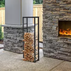 HOMCOM Metal Firewood Log Holder Tall Firewood Rack Indoor Outdoor Fireplace Wood Storage Shelf with Side Rails, Rust-Resistant, Black, 40W x 25D x 150H cm - 2