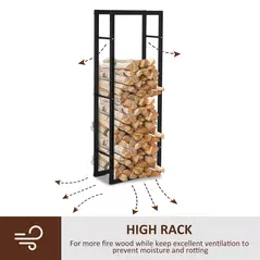 HOMCOM Metal Firewood Log Holder Tall Firewood Rack Indoor Outdoor Fireplace Wood Storage Shelf with Side Rails, Rust-Resistant, Black, 40W x 25D x 150H cm - 5