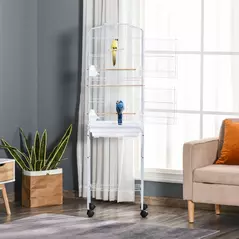 PawHut Bird Cage Budgie Cages for Finch Canary Parakeet with Stand Wheels Slide-out Tray Accessories Storage Shelf, White 46.5 x 36 x 157 cm - 8