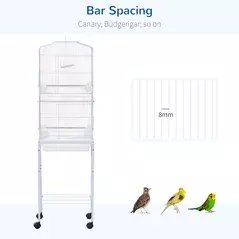 PawHut Bird Cage Budgie Cages for Finch Canary Parakeet with Stand Wheels Slide-out Tray Accessories Storage Shelf, White 46.5 x 36 x 157 cm - 6