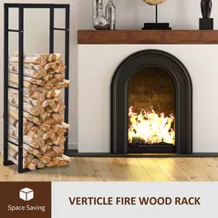 HOMCOM Metal Firewood Log Holder Tall Firewood Rack Indoor Outdoor Fireplace Wood Storage Shelf with Side Rails, Rust-Resistant, Black, 40W x 25D x 150H cm - 4