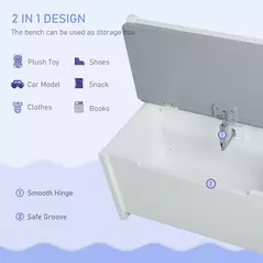 HOMCOM 4-Piece Kids Table and Chair Set with 2 Wooden Chairs, 1 Storage Bench, and Interesting Modern Design, Grey/White - 7