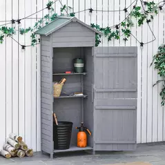 Outsunny Wooden Garden Storage Shed Utility Gardener Cabinet w/ 3 Shelves, Tilted-felt Roof and Two Lockable Doors, 79cm x 49cm x 191.5cm, Dark Grey - 2