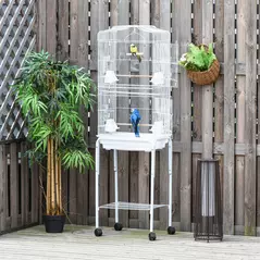 PawHut Bird Cage Budgie Cages for Finch Canary Parakeet with Stand Wheels Slide-out Tray Accessories Storage Shelf, White 46.5 x 36 x 157 cm - 9