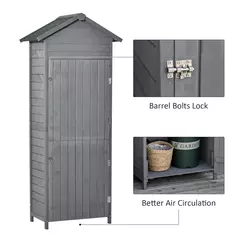 Outsunny Wooden Garden Storage Shed Utility Gardener Cabinet w/ 3 Shelves, Tilted-felt Roof and Two Lockable Doors, 79cm x 49cm x 191.5cm, Dark Grey - 7