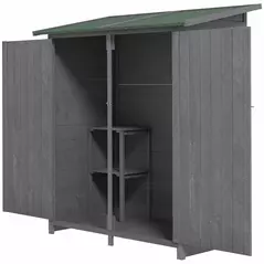 Outsunny 139 x 75 Fir Wood Garden Shed, with Asphalt Roof - Grey - 1