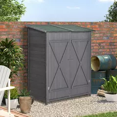 Outsunny 139 x 75 Fir Wood Garden Shed, with Asphalt Roof - Grey - 2