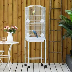PawHut Bird Cage Budgie Cages for Finch Canary Parakeet with Stand Wheels Slide-out Tray Accessories Storage Shelf, White 46.5 x 36 x 157 cm - 2
