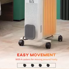 HOMCOM 2000W Oil Filled Radiator, 9 Fin, Portable Electric Heater with 3 Heat Settings, Safety Cut-Off and Wheels, White - 8